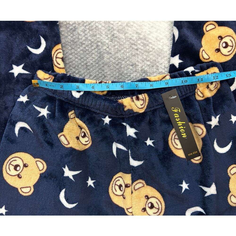 Fashion Navy Blue Plush Bear Moon Star Pajama Lounge Pants Women Size XS - Small - Picture 6 of 10